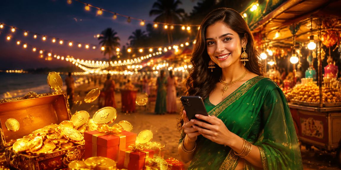 Happy Indian woman enjoying a bonus while playing rummy on mobile