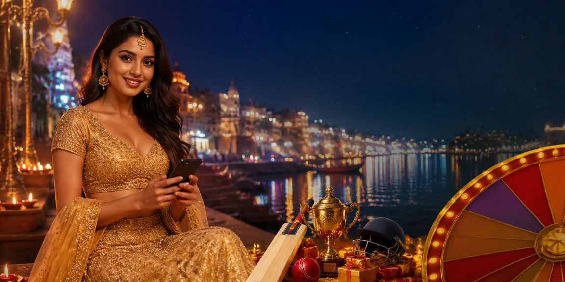 Indian cricket fans engaging with betting platform near river